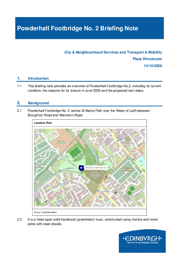 Full PDF titled "Powderhall Footbridge Briefing"