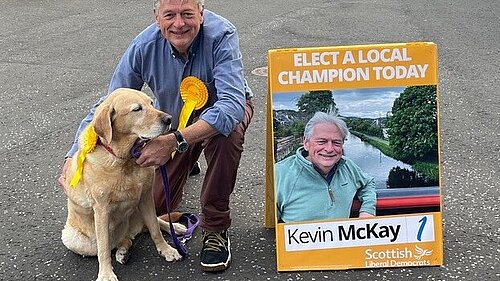 Tim McKay with a dog