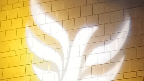 Lib Dem logo bird projected on blockwork