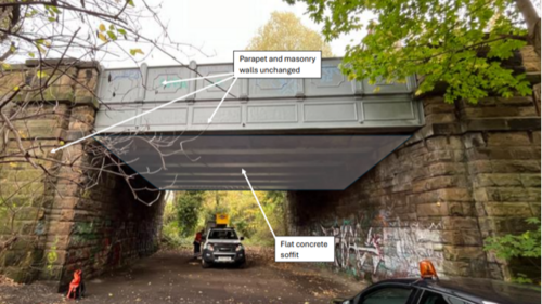 Harrison Bridge with vehciles underneath