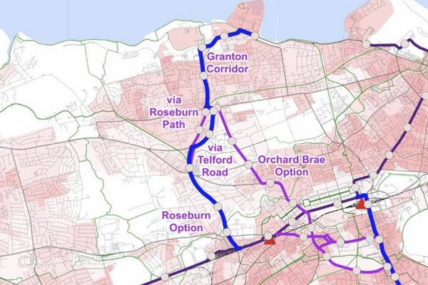 A map depicting a new tramline on the Telford / Roseburn Path