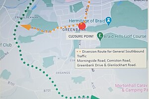 Map depecting alternate route of Greenabk, around Oxgangs and Craiglockhart