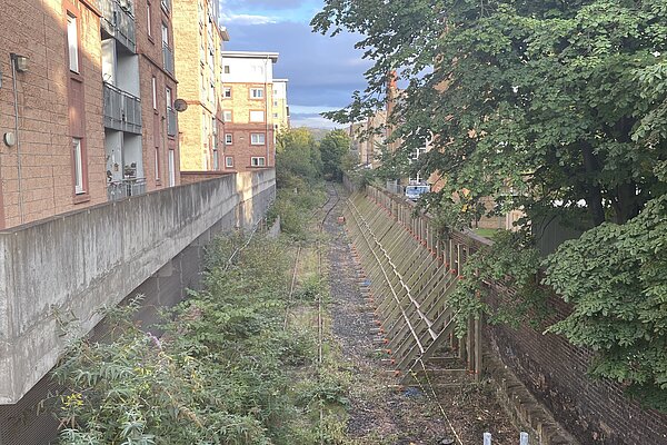 The old Powderhall railway line as seen from the bridge on Broughton Road