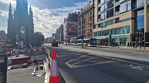 Princes Street looking west under blue skies